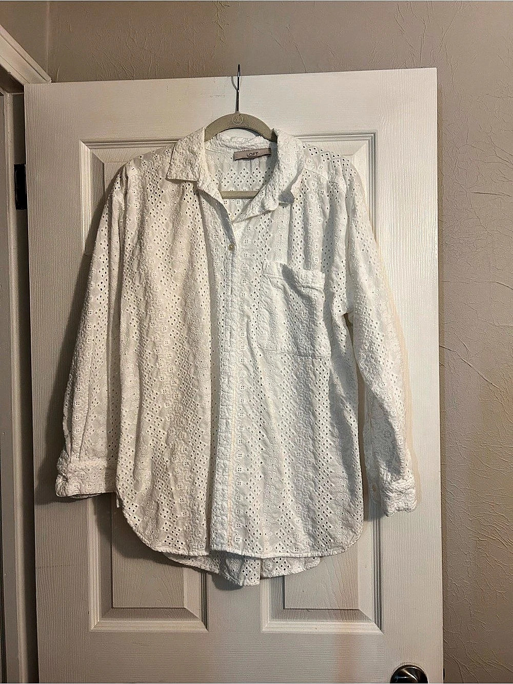 LOFT Eyelet Everyday Oversized Shirt White Size Large